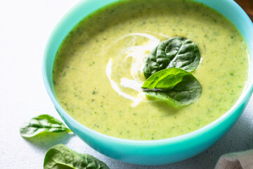 Green soup. Spinach cream soup with cream.