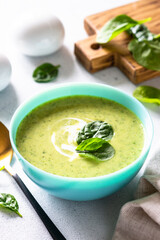Green soup. Spinach cream soup with cream.