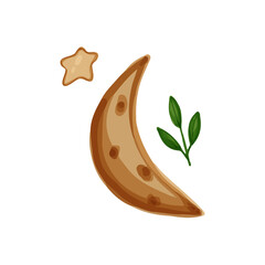 Cute elements for baby design, twig, star, moon, crescent in pastel. Flat vector illustration for nursery