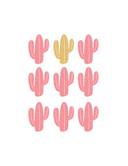 Card with group cute pink cactus succulent on white background, vector illustration in flat style