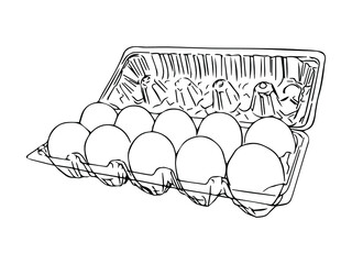 box of eggs from supermarket isolated vector hand drawing