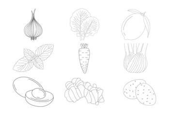 Vegetable coloring pages vector illustration on white background, Children's coloring book