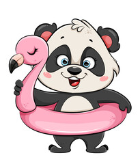 Cute Panda with pool inflatable flamingo