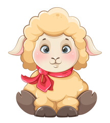 Obraz premium Eid al Adha Mubarak. Cute little cartoon ram.