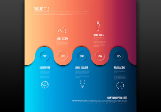 Simple Blue and Red Horizontal Timeline with Some Facts and Icons