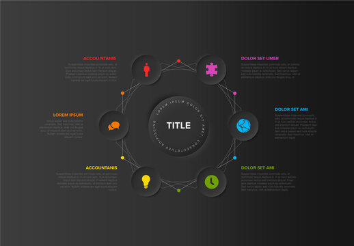 Infographic Dark Circle Layout with Six Elements