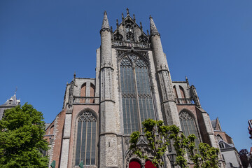 Late Gothic basilica Hooglandse Kerk (from fifteenth century) dedicated to St. Pancras - one of most beautiful and impressive churches in Leiden. Leiden, North Holland, the Netherlands.