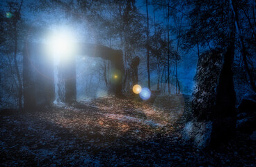 mysterious moon light on mystical menhir stone
