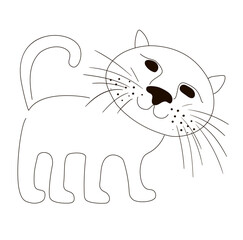 Cute funny cat in doodle style. Drawn with a black line. Vector illustration isolated on white background