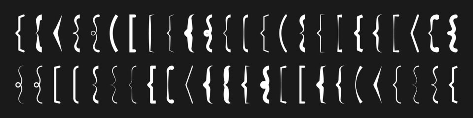 Text brackets collection, white quotation box. Curly, square and corner parentheses. Vintage typographical symbol, calligraphic quote frame. Doodle, lettering element. Vector illustration.