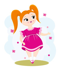 little red-haired girl in a pink dress