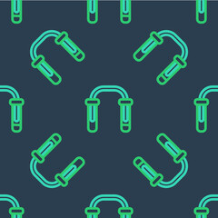 Line Test tube and flask - chemical laboratory test icon isolated seamless pattern on blue background. Fluid transfer system. Laboratory glassware sign. Vector