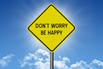 sign on blue sky background with sun and clouds and inspirational text