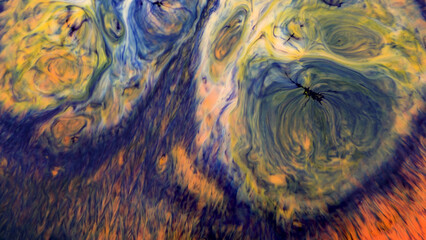 Closeup abstract color mixing of acrylic for use as background. Acrylic texture with marble pattern, marbling background 