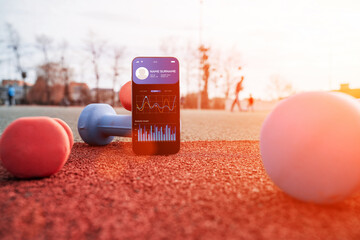 Fitness application. Smartphone screen with sport gym or fitness health mobile application on...
