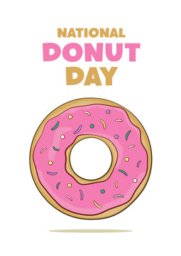 National Donut Day lettering with donut. Poster concept. Vector. Isolated on white background