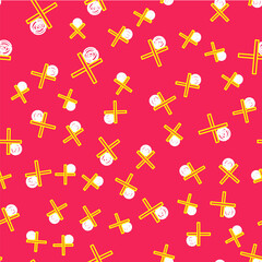 Line Wooden logs on a stand icon isolated seamless pattern on red background. Stack of firewood. Vector