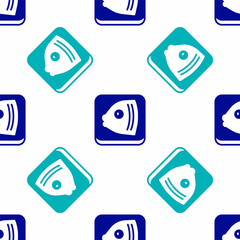 Blue Fish head icon isolated seamless pattern on white background. Vector