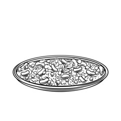 Chili Con Carne in bowl drawn outline vector icon. Traditional Mexican cuisine, illustration in retro style.