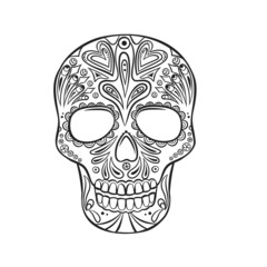 Skull vector icon, Calavera badge, drawn outline vector icon. Mexican symbol of the Day of the Dead illustration in retro style.