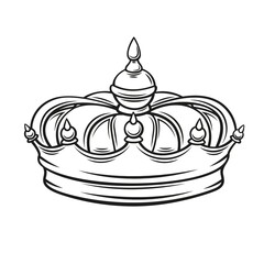 Crowns outline icon. Drawn monochrome of triumph first simple vintage engraving style. First place winner, royal jewelry and wealth.