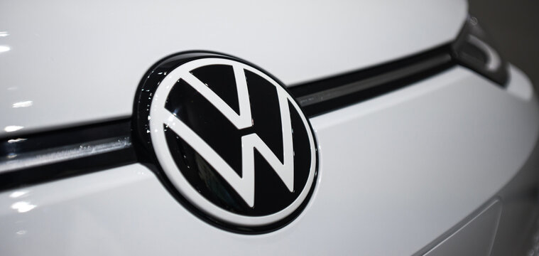 berlin,berlin /germany - 21 04 2022: a sign of a new volkswagen car panorama