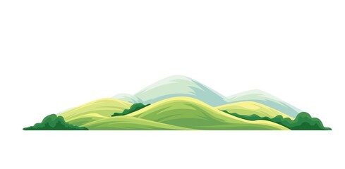 Calm green valley with hills flat vector object isolated. Wild nature and highland landscape cartoon style illustration © Victoria Sergeeva