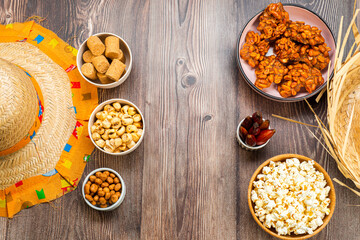 Typical Brazilian junina party sweets -  Top view with copy space