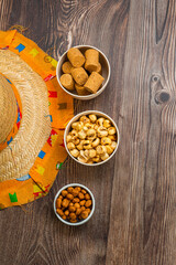 Typical Brazilian junina party sweets -  Top view with copy space