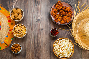 Typical Brazilian junina party sweets -  Top view with copy space