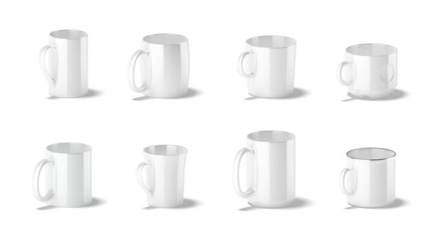 Blank white ceramic mug mockup set, looped rotation, side view