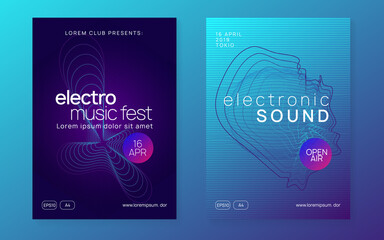 Obraz premium Neon techno event flyer. Electro dance music. Electronic sound. Trance fest poster. Club dj party.