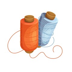 Spools of threads flat color vector objects isolated. Material used at sewing cartoon style illustration
