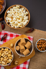 Typical Brazilian junina party sweets - Top view with copy space