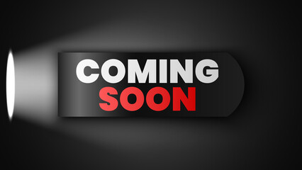 Coming soon banner with spotlight. Vector illustration.
