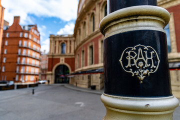 Close-up of street lamp post near Royal Albert Hall with RAH abbreviation, London, Great Britain - 506520685