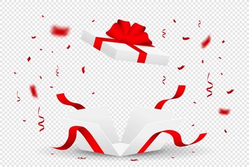 Realistic open box. Graphic elements, posters and banners for website. Lottery, gift for regular users. Discounts and promotions, special offers at holiday season. Isometric vector illustration