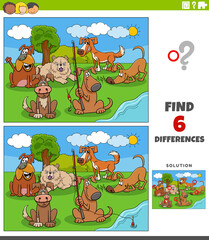 differences game with cartoon dogs animal characters group