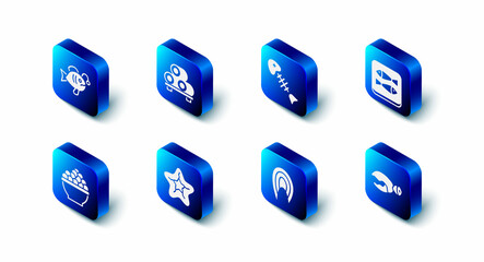 Set Sushi on cutting board, Fish skeleton, Canned fish, Lobster or crab claw, steak, Starfish, Caviar and Tropical icon. Vector