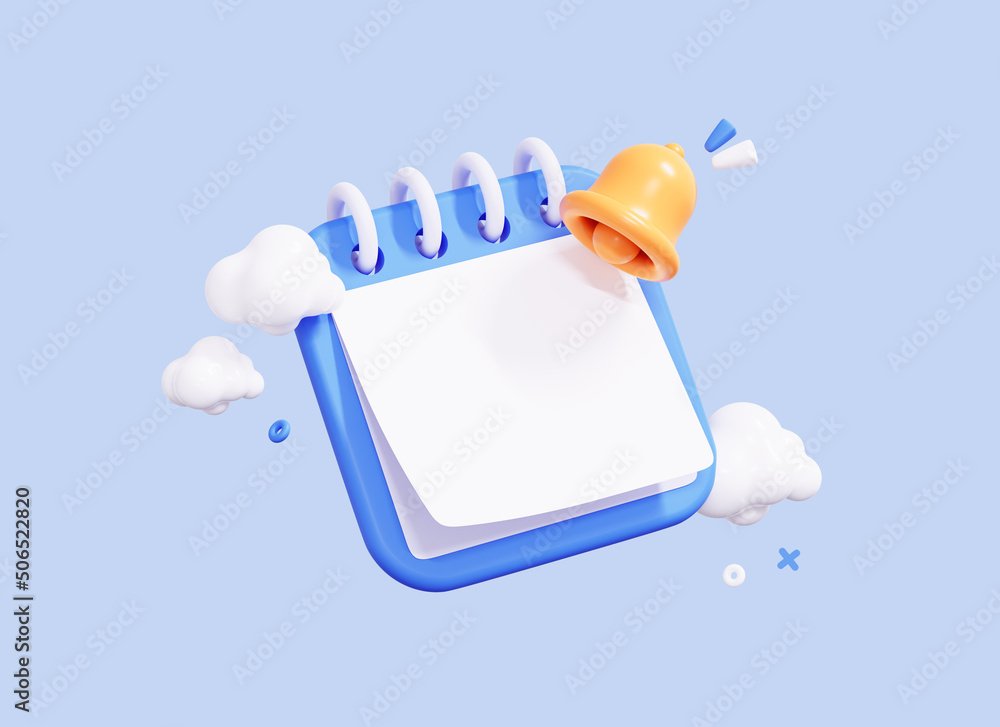 Fototapete 3d calendar with bell notification. event reminder. minimal creative design. white paper with empty 