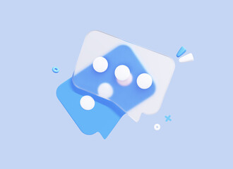 3D Speech bubble messages. Online chatting with notification icon. Creative design concept. Social media dialogue. New message. Cartoon illustration isolated on blue background. 3D Rendering