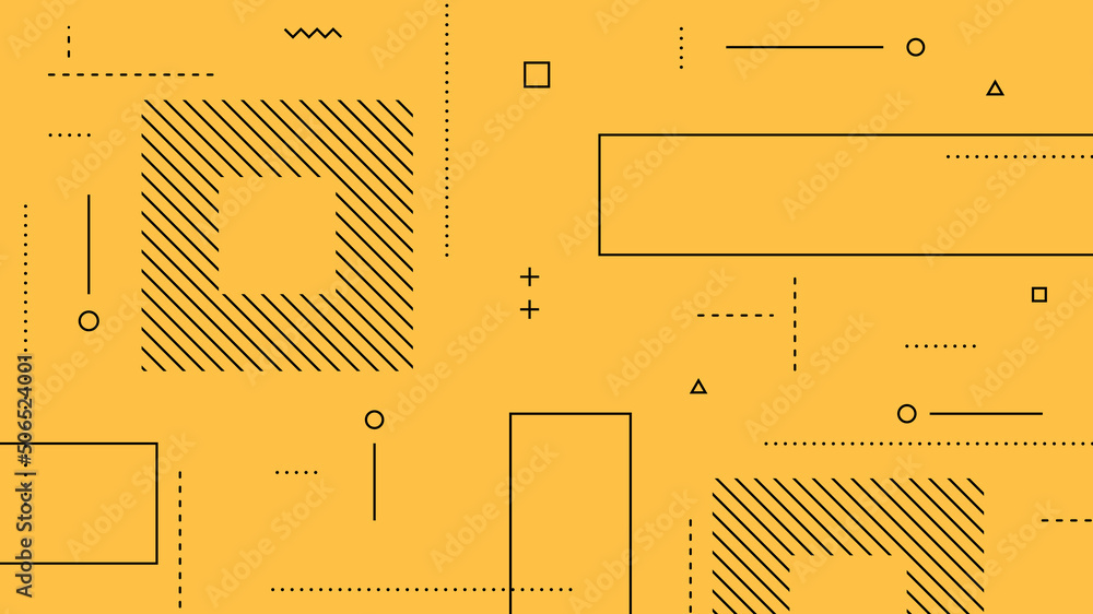 Wall mural modern abstract background with retro memphis elements and pastel yellow color