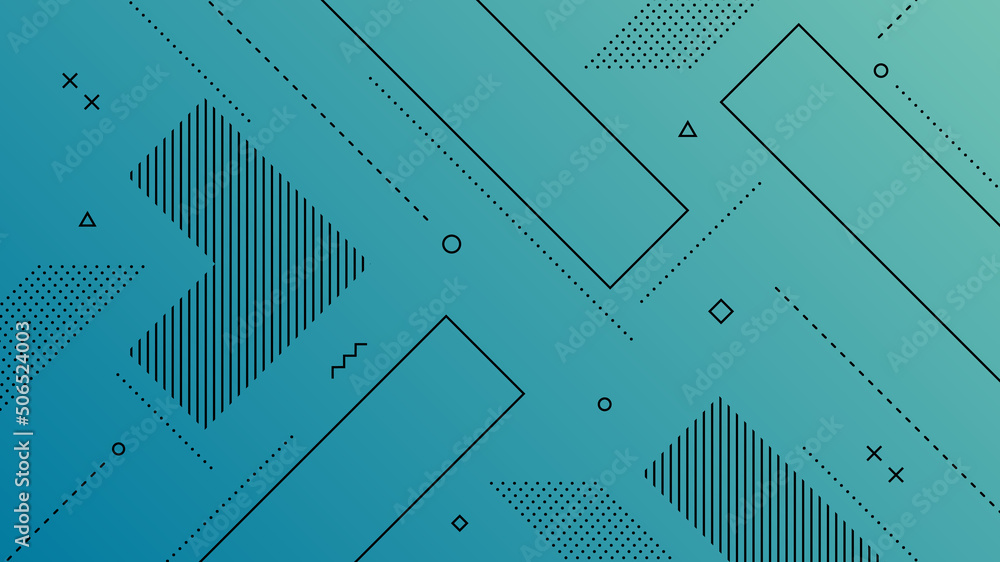 Wall mural modern abstract background with retro memphis elements and light blue gradient color