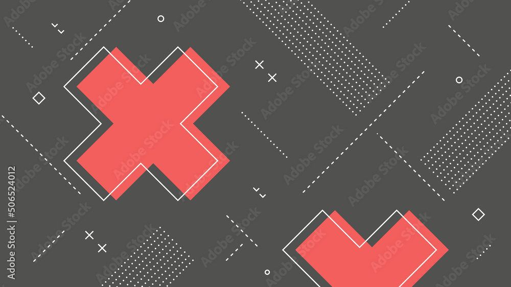 Poster modern abstract background with retro memphis elements and pastel red gray color