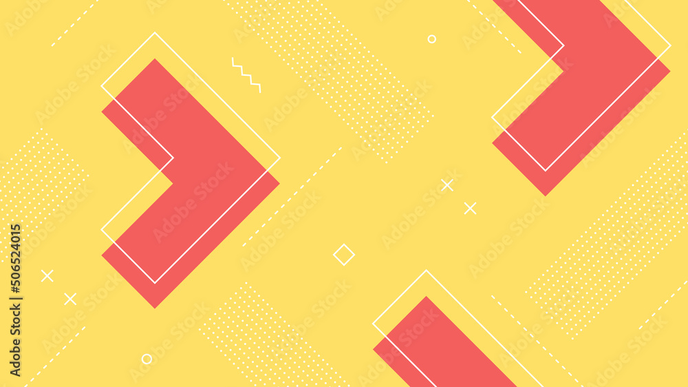 Sticker modern abstract background with retro memphis elements and pastel red pink yellow color
