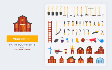 Farm tools equipment vector illustration. Set of Tools Agriculture . Color editable Eps 10.