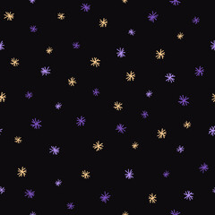 Fototapeta na wymiar Vector seamless pattern with hand drawn stars, floral elements, hand drawn repeating background.