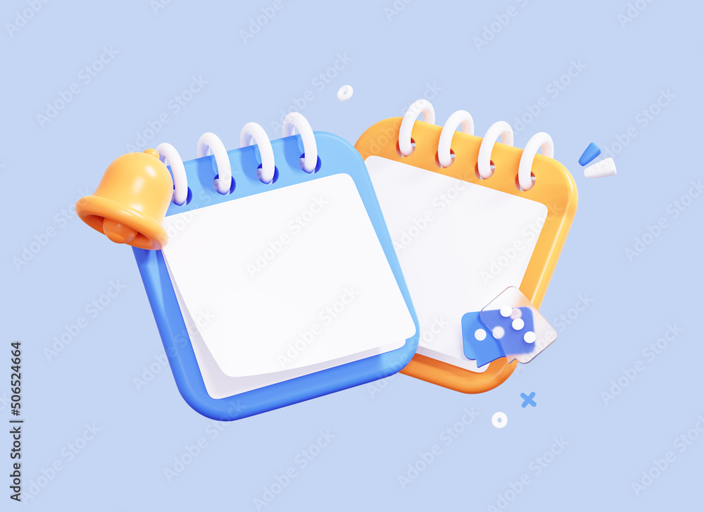 Poster 3d calendars with bell notification. business diary with empty copy space for promotion. plan concep