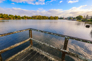 Water view from swimming platform on Wallis Lake at Forster NSW Australia