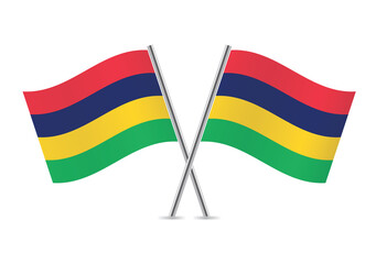 The Republic of Mauritius crossed flags. Mauritian flags on white background. Vector icon set. Vector illustration.